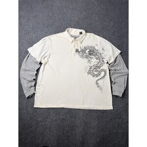 Mens Long Sleeve Polo Point Zero Intelligence Dragon Print, Size XXL